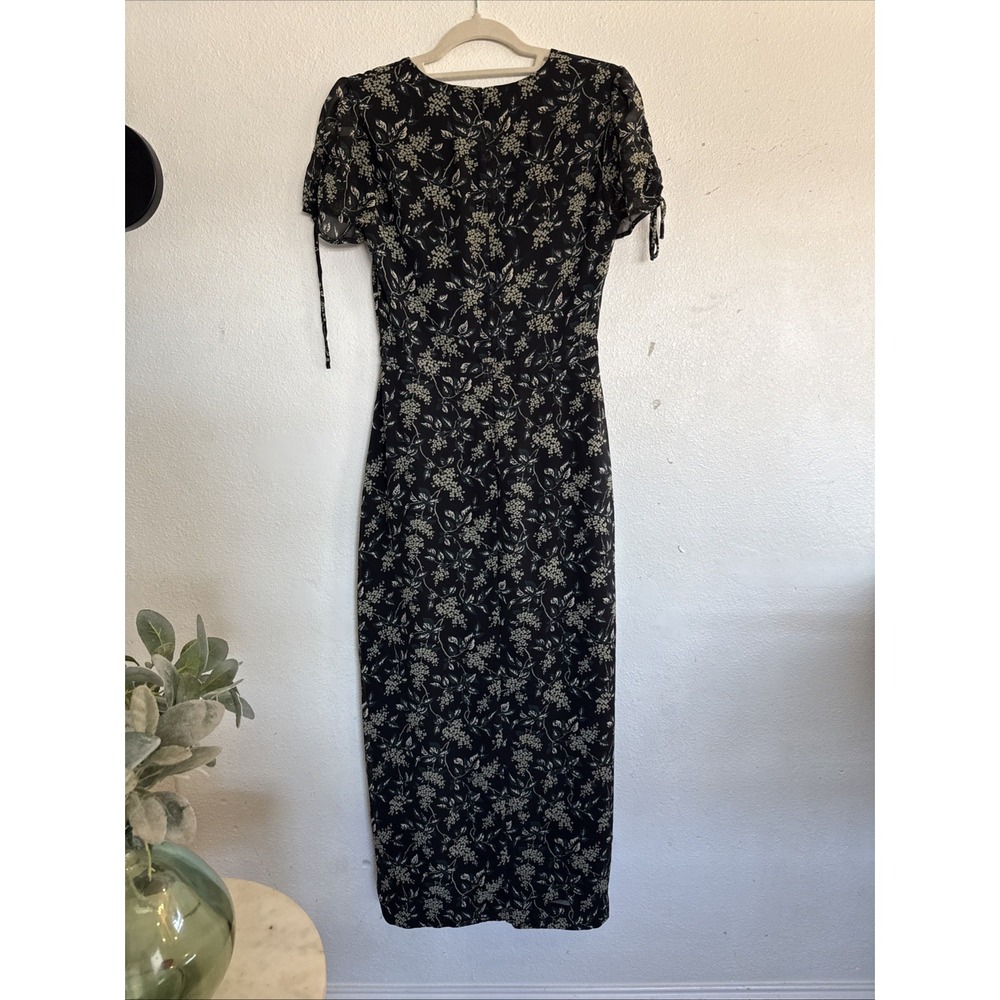 MADEWELL Maxi Dress Tulip Sleeve Sweet Blossom Floral Black Green Faux Wrap Sz 0 - Picture 8 of 10